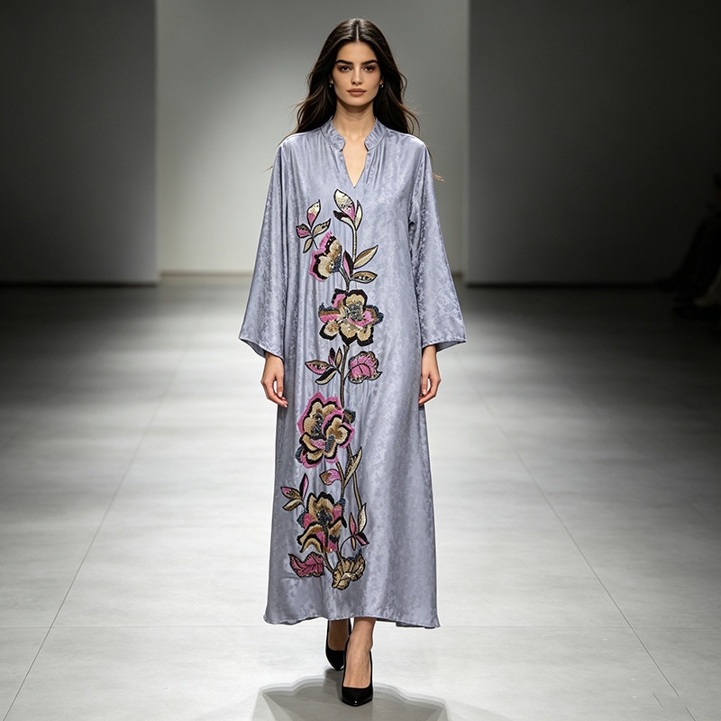 2026 Fashionable New Cross-Border Sequin Flower Patchwork Loose Dress for Women, Elegant V-Neck Versatile Dress