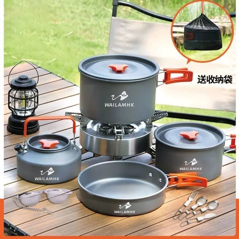 Outdoor Camping Cookware Portable Frying Pan Supplies Pots Picnic Tableware Kettle Camping Pot Set