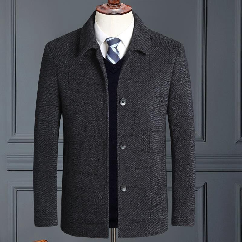 New Spring Thin Middle-aged Men's Wool Jacket Non-iron Casual Jacket Business Button Laps Men's Jacket