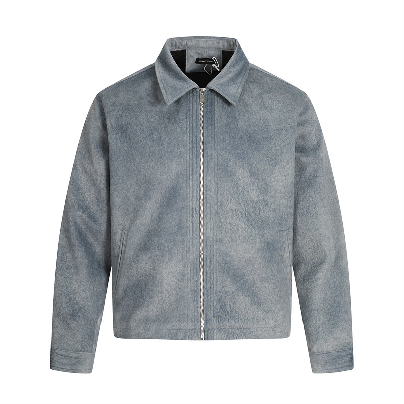 Vintage Distressed Water Wash Men's Zippered Jacket, Spring and Autumn Trendy Retro American Biker Leather Jacket