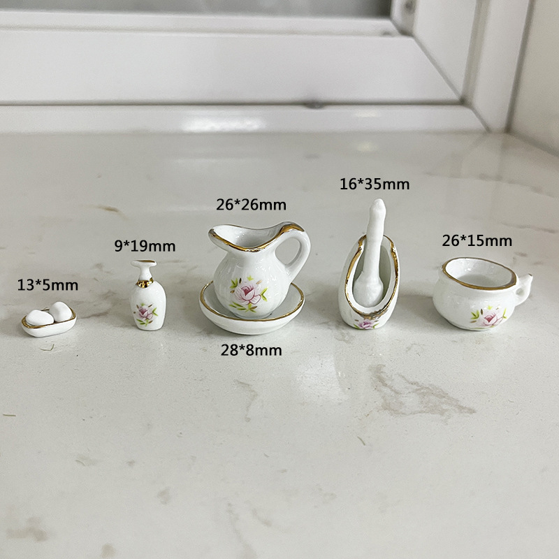 Rose Mini Ceramic Small Vase Doll House Pocket Miniature Bathroom Ornaments