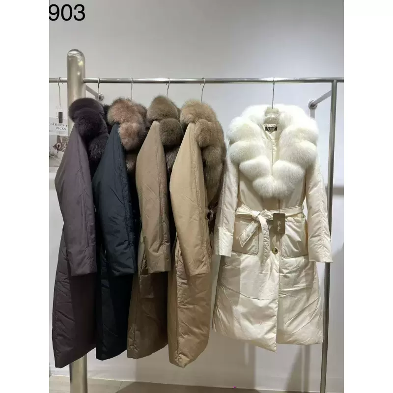 收腰中长款年轻时尚保暖2025冬季高端鹅绒服女狐狸毛领羽绒服外套