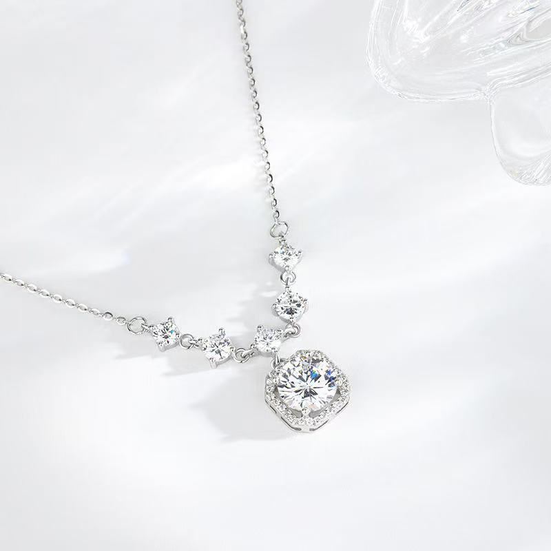 Collana quadrata in argento sterling 925 con diamante donna rosa_voghion.com