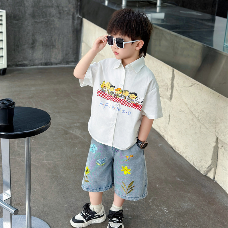 男の子半袖スーツ夏韓国版ハンサム2025新作トレンドクール子供シャツ2点セット男の子子供服|undefined