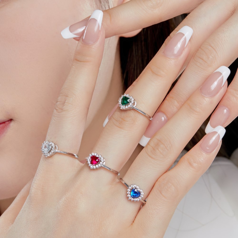 5g Weight 925 Sterling Silver Zircon Heart Shape Open Rings