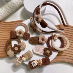 網紅新款手工編織毛線米咖色花朵頭箍氣質時尚少女邊夾精品店髮飾