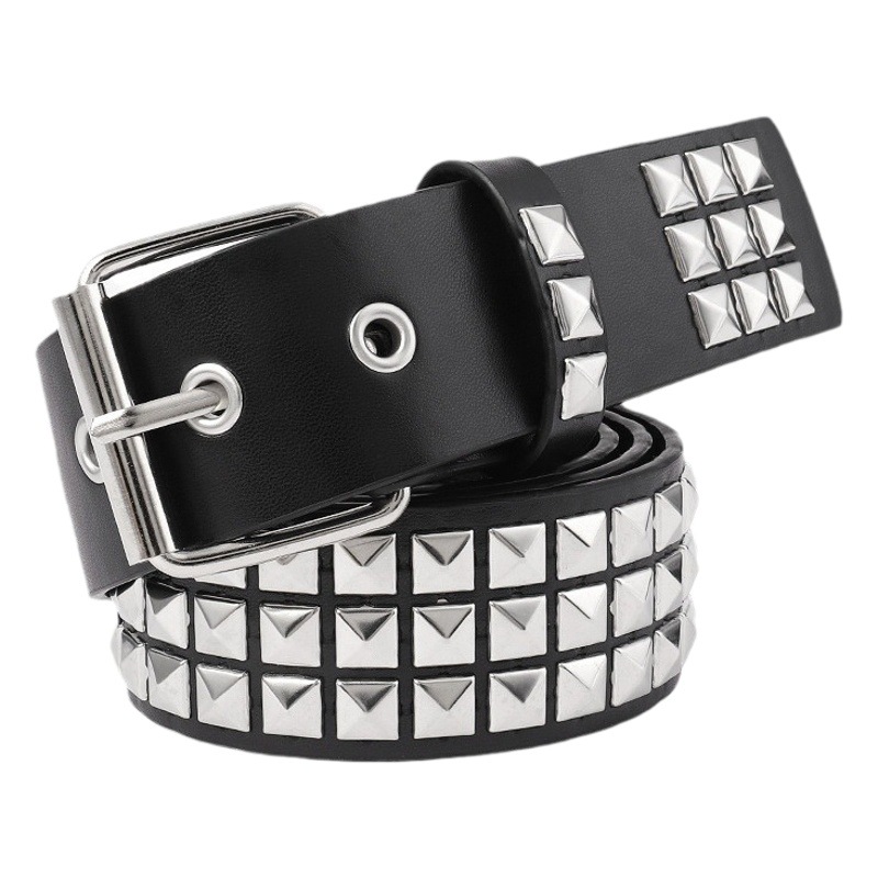 Nuevo europeo y americano punk bala moda todo fósforo hombres cinturón cuadrado pirámide remache juego jeans traje