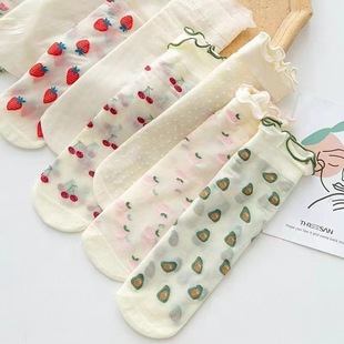 Socks Women's Spring and Summer Women's Thin Ice Silk Stockings Japanese Style Lace Cute Lightweight Breathable Ins Fashionable Medium Silk Stockings
