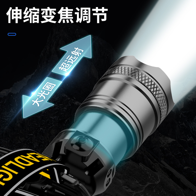 Cabeza lateral Pantalla de potencia digital Luz frontal de luz fuerte Luz frontal de inducción Linterna de iluminación exterior láser blanco de alta potencia