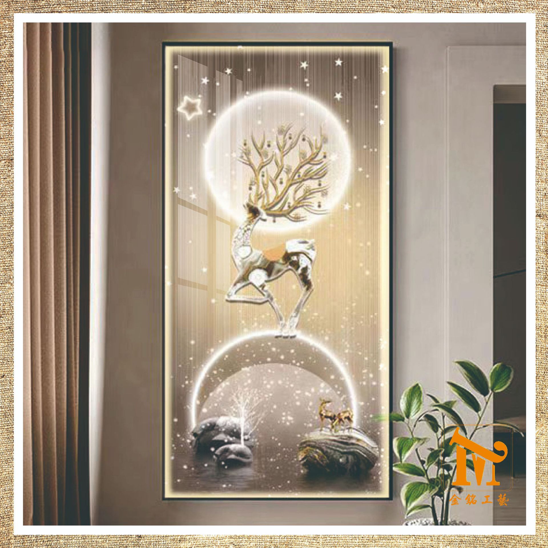 Lujo ligero en la puerta colgante pintura de atrajo Cai Lu pasillo pintura decorativa pasillo escalera mural decoración pintura de luz de diamante cristal
