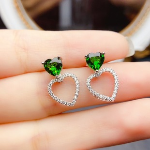 New natural diopside earrings S925 silver inlaid main stone 6*6mm Joker net red explosions women's jewelry wholesale