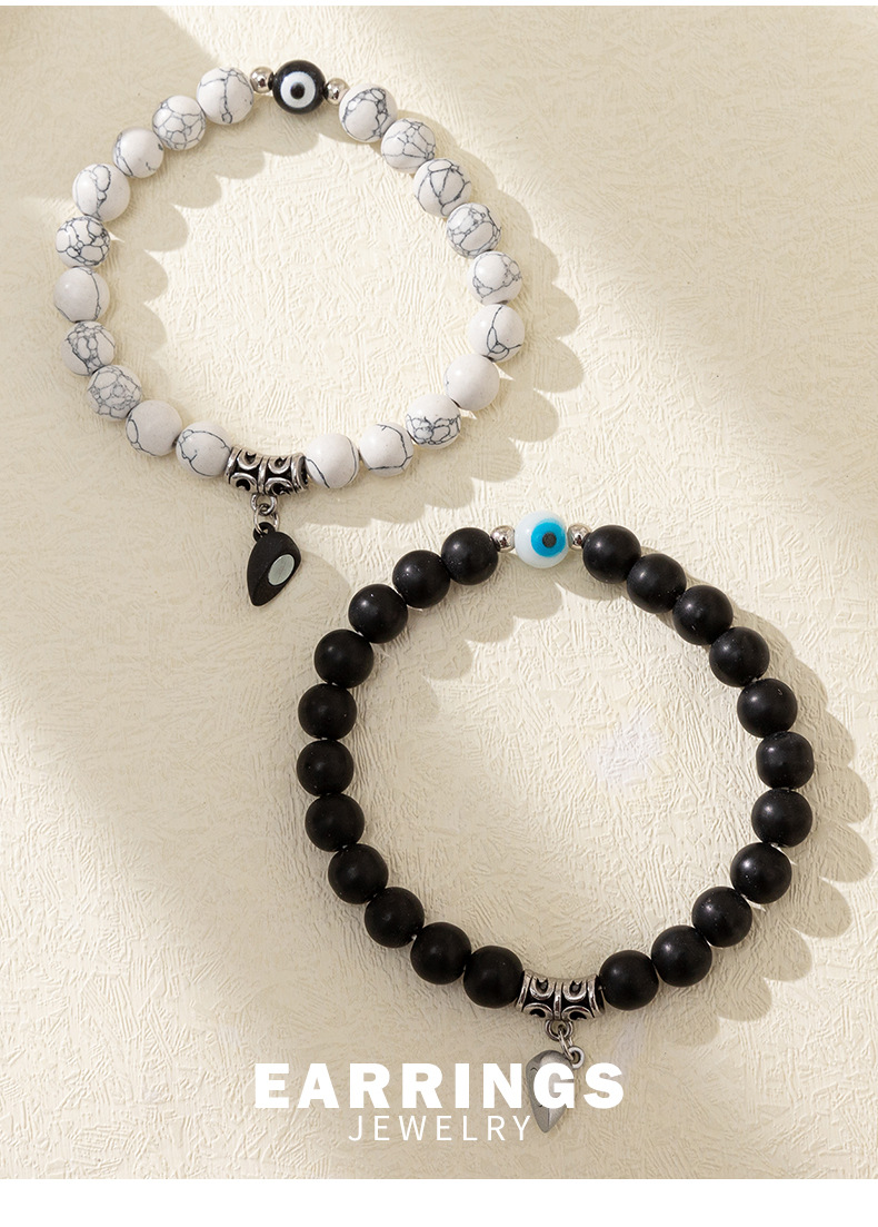 35g Weight Bracelets Classification 1 Set Quantity Casual Heart Shape Glass Stone Plating Couple Bracelets