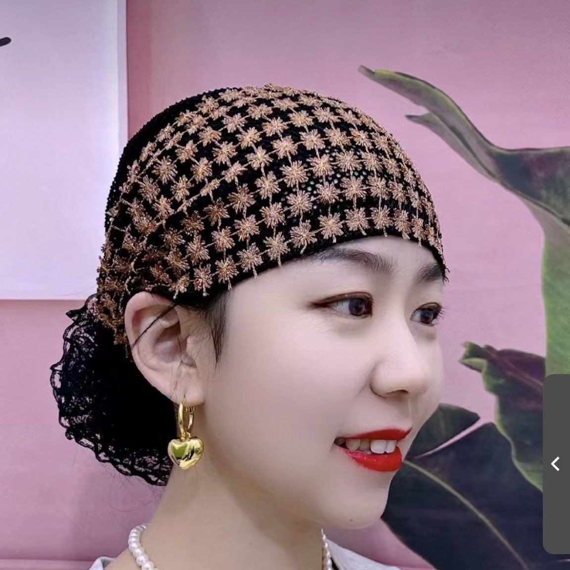 New Style Plum Blossom Shiny Silk Large Flower Headband Hat to Cover Gray Hair, Breathable and Versatile Hairband Hat, Casual Mom Hat, Suitable for All Seasons