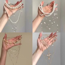 法式宫廷珍珠十字流苏项链巴洛克设计感轻奢名媛风复古锁骨链颈链