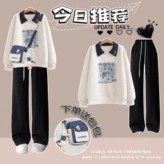 运动服套装女初中生秋2025新款学院风少女POLO领卫衣休闲穿搭高中