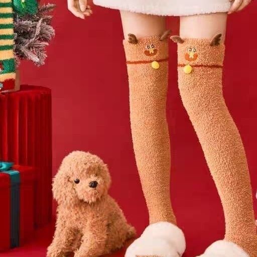 コーラルオーバーニーソックスクリスマスソックス女性用クロスボーダー暖かい女性用ソックス輸出厚く暖かいカジュアルソックスホームフロアソックス女性用|undefined