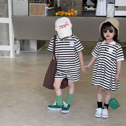Boys' and Girls' Summer Polo Shirts, Short-Sleeved Shorts, Sets, Dresses, Baby Fashion Sibling Sets, Brother and Sister Outfits