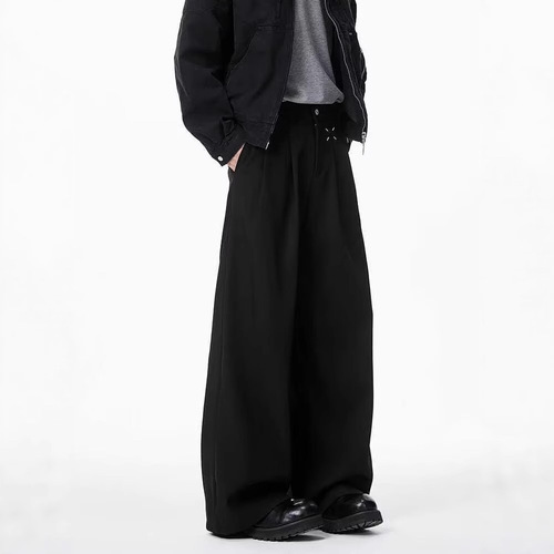 American Cleanfit Black Men's Spring and Summer Straight Leg Loose Drop Comfort Casual High-end Wide Leg Pants