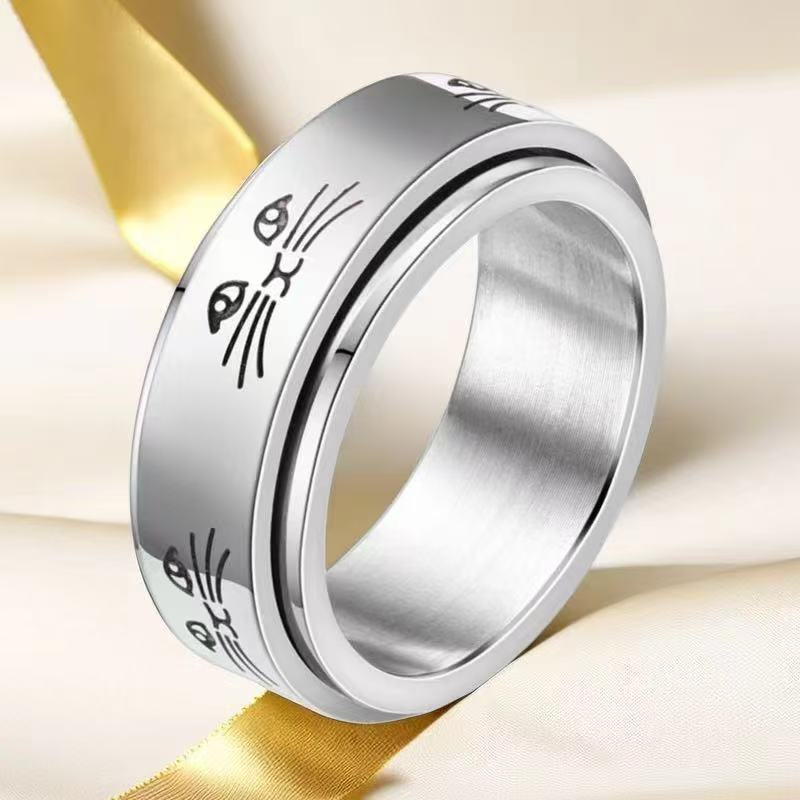 Anillo de acero inoxidable que no se desvanece ins moda masculina giratoria anillo de acero de titanio de nicho frío de los hombres liso