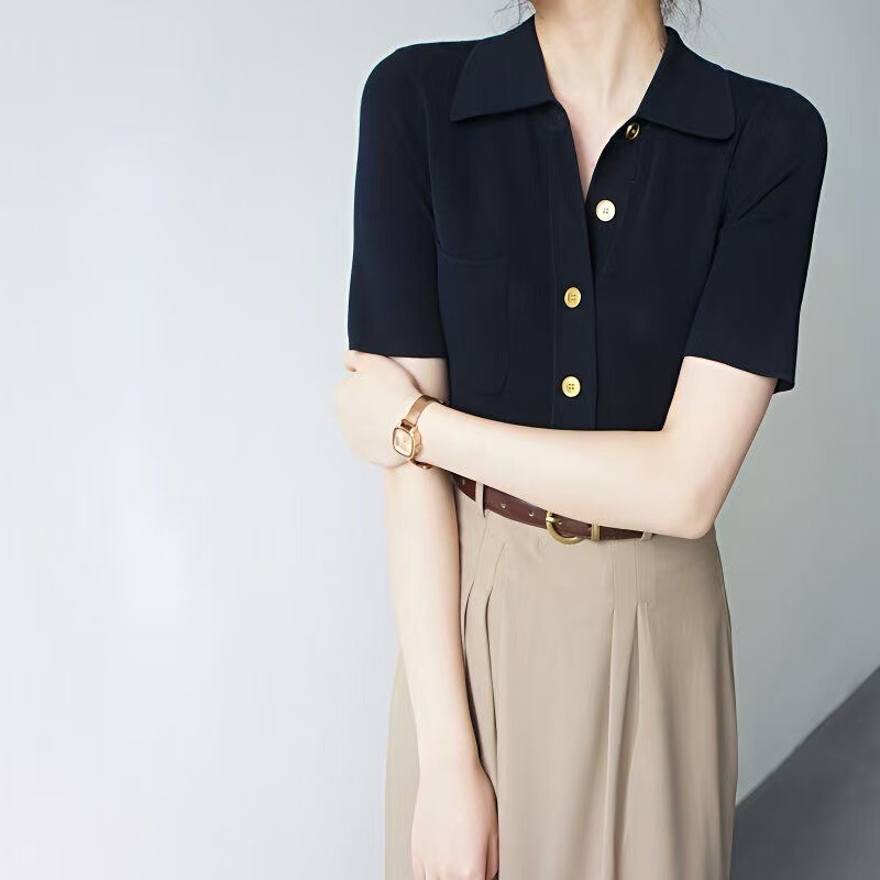 Light Luxury and Simple Polo Collar Solid Color Shirt for Women, 2026 Spring and Summer New Fashion Button-Down Short-Sleeve Top Light Luxury and Simple Polo Collar Solid Color Shirt for Women, 2026 Spring and Summer New Fashion Button-Down Short-Sleeve Top