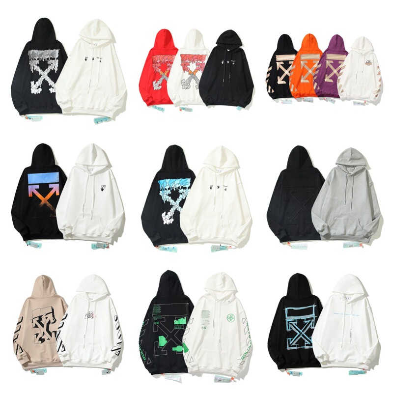 Stable supply fashion brand OFF-WHITE high quality cotton terry pullover hoodie unisex loose sweater