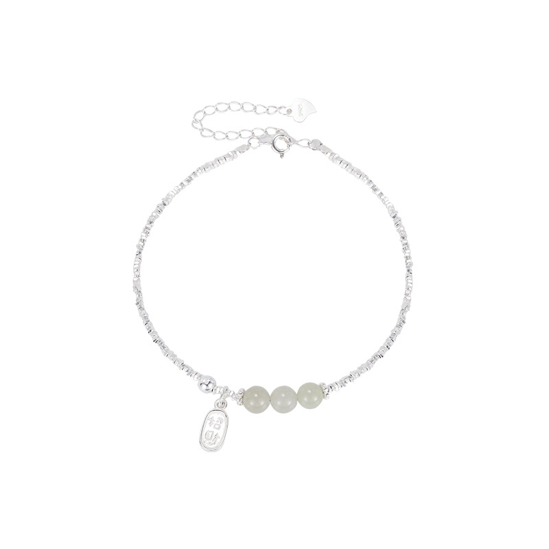 925 plata esterlina y Tian jade pulsera de pie nicho femenino estilo antiguo para atraer la fortuna Nafu joyas de pie de cadena 2025 nuevo image 6