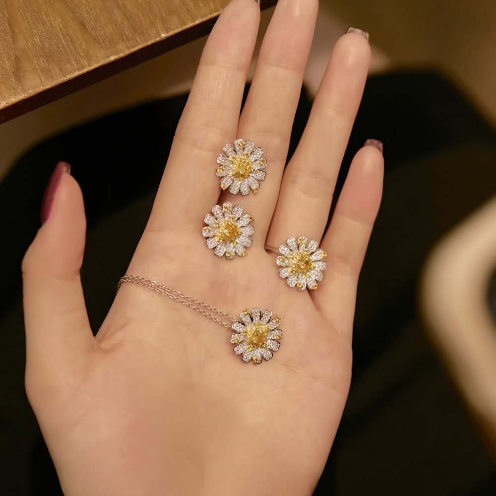 6g Weight Simple Style Classic Style Flower Sterling Silver Inlay Zircon Women's Jewelry Set