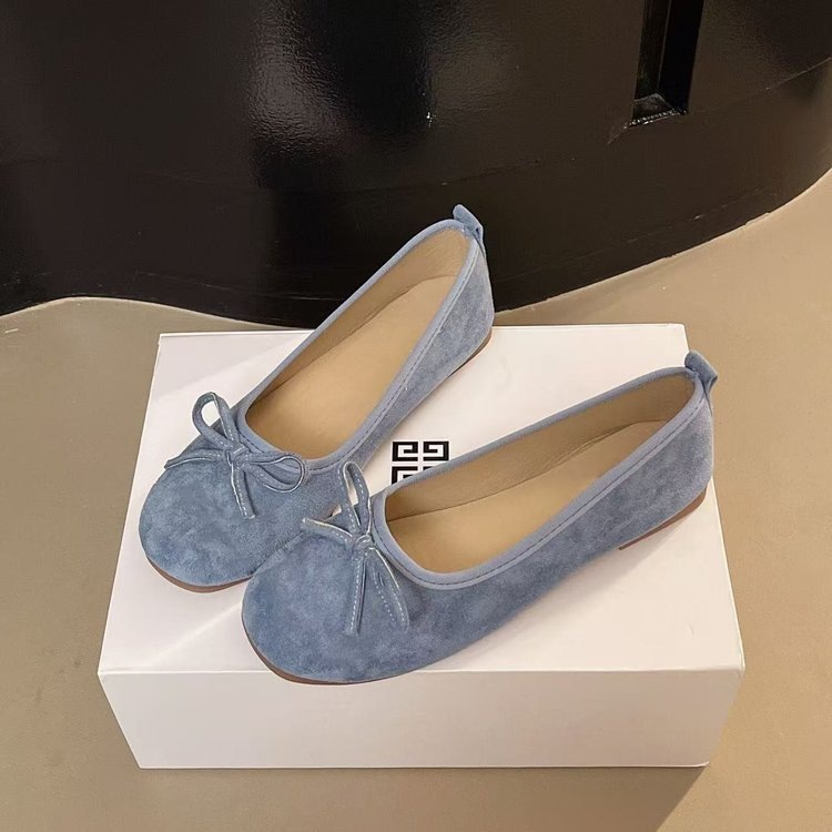 法式绒面浅口平底单鞋女2025秋新款复古小红鞋仙女风芭蕾舞豆豆鞋|undefined