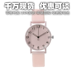 跨境糖果色儿童手表批发硅胶表带简约石英表小清新装饰女士手表