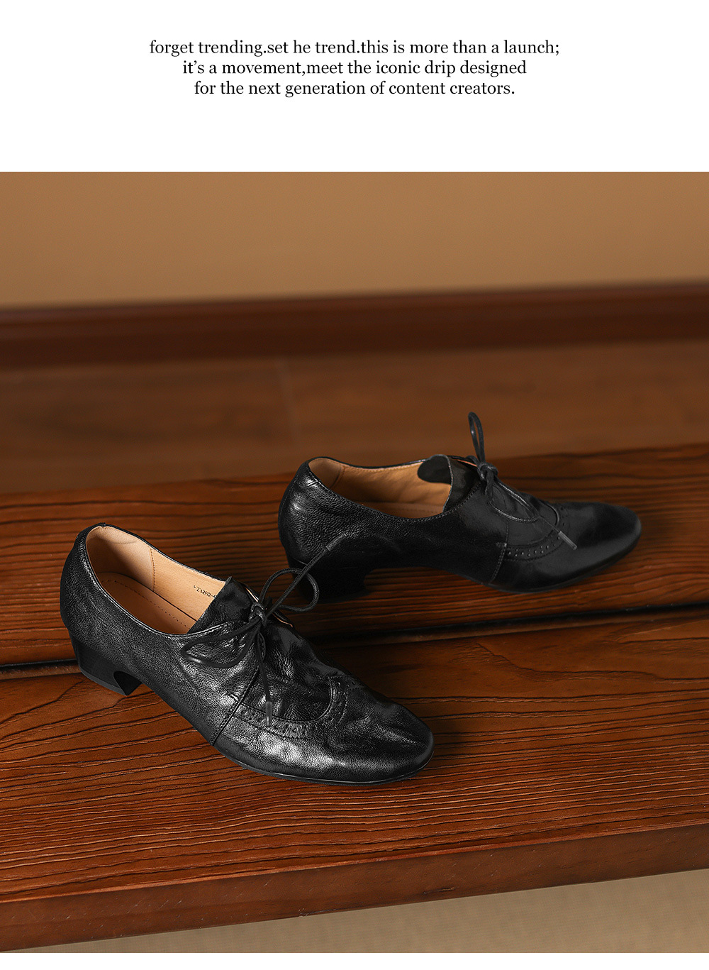 Giày loafer nữ da cừu buộc dây phong cách vintage, gót thấp vuông — màu nâu chi tiết 21