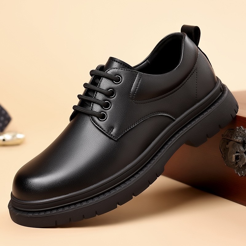2025 Retro British Style Men's Business Leather Shoes Trendyy Thick-Soled Lace-Up Large Leather Shoes Spring and Autum Round-Toe Leather Shoes