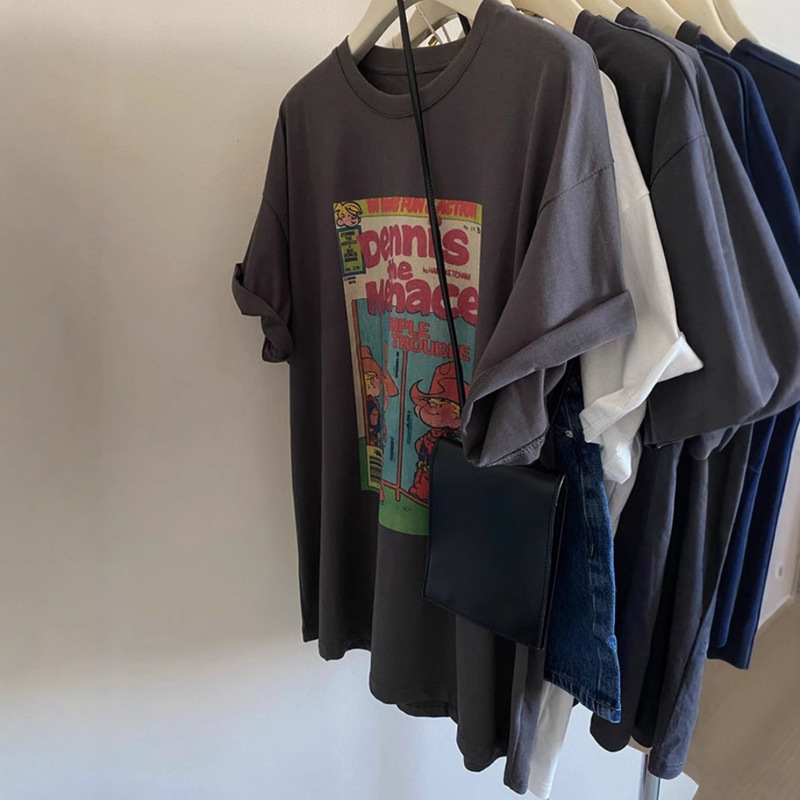 South Korea Dongdaemun 2025 Summer New Fashion Cartoon Printed Loose Casual All-match Short-sleeved T-shirt Top for Women