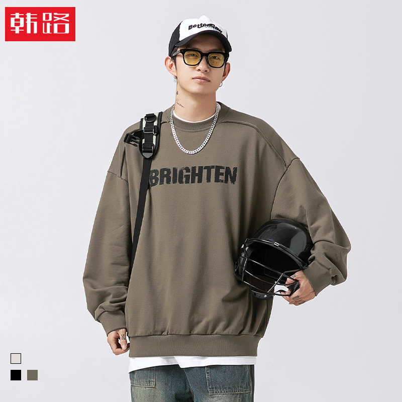 Distressed Raw Edge Heavyweight Sweatshirt 2025 Spring Style Loose American Letter Print Trendy Brand Top Jacket Q