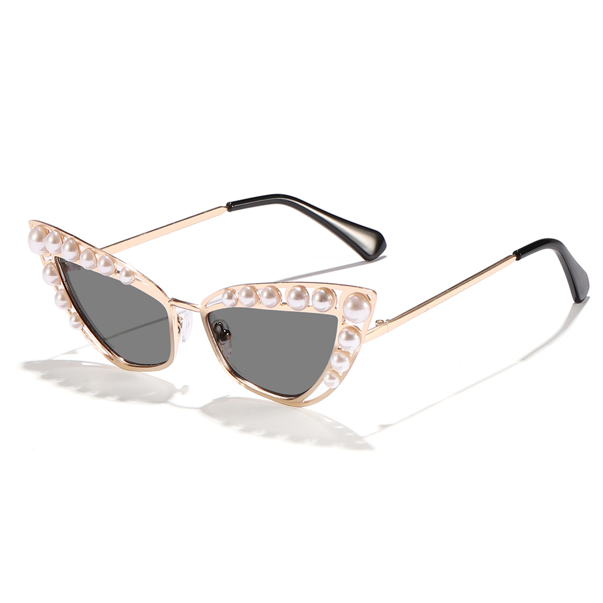 Nuevas gafas de sol de metal con ojos de gato de perlas hermosas transfronterizas
