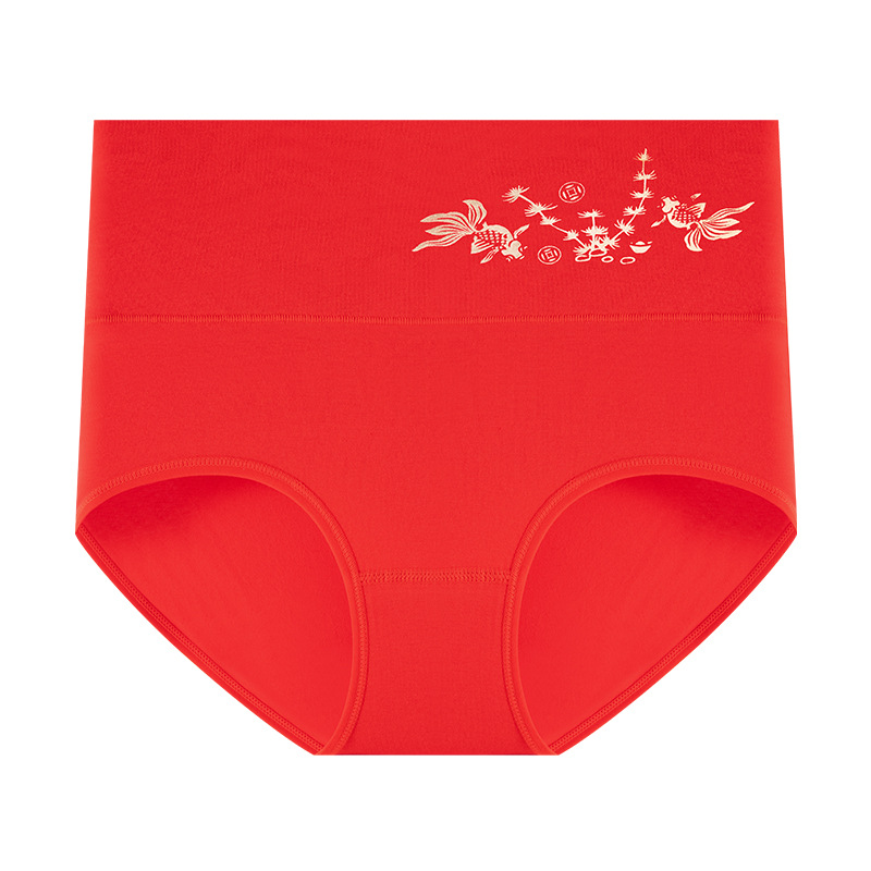 Estilo chino, gran rojo, año natal, madre casada, Hongyun rojo, talla grande, cintura alta, entrepierna de algodón, ropa interior de mujer, calcetines gratis