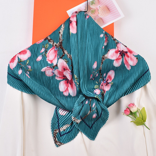 Ladies Scarf Silk Scarf Folded 90cm Square Scarf with Tassels Summer New Elegant Peach Pattern Print
