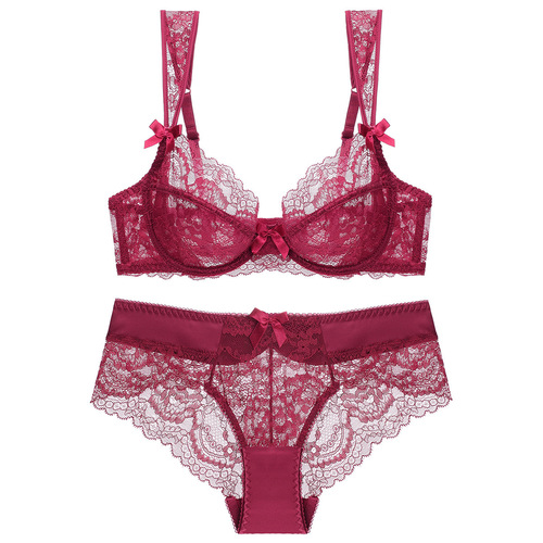 French ultra-thin lace underwear for big breasts, large size bra, anti-sagging, push-up, sexy and interesting underwear set