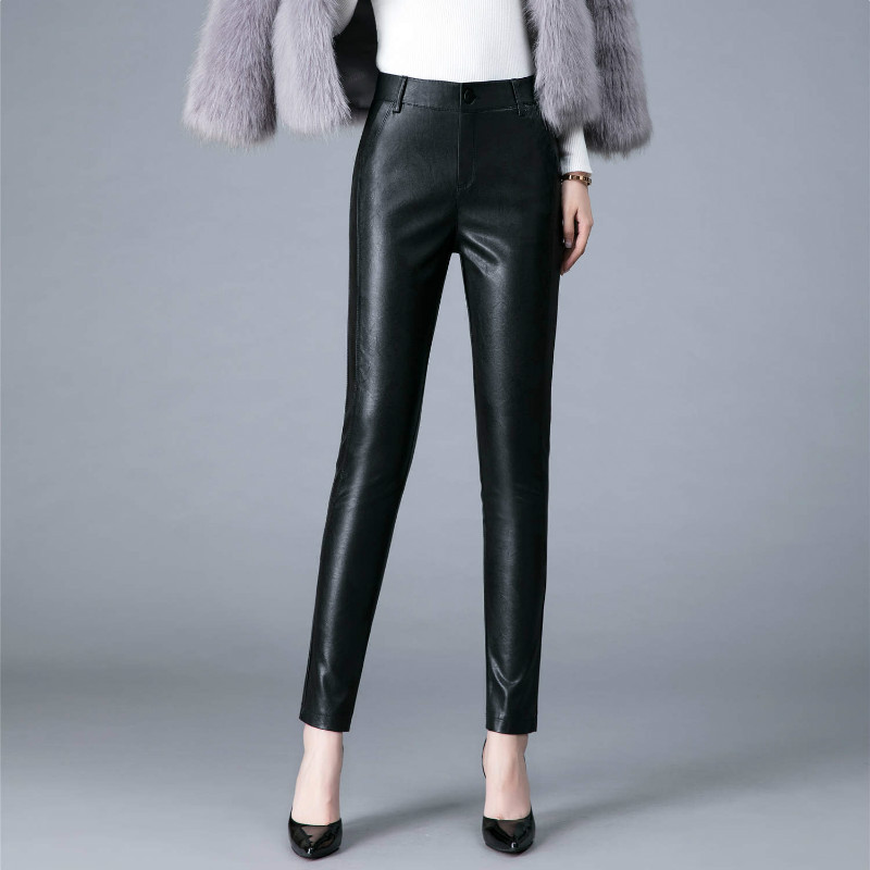 Haining Genuine Leather Sheepskin Pants for Women 2025 Autumn and Winter New High-Waisted Slimming Fleece-Lined Skinny Pencil Pants