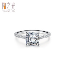 s925纯银戒指女跨境时尚奢华1克拉镶钻戒指电镀白金指环直播货源