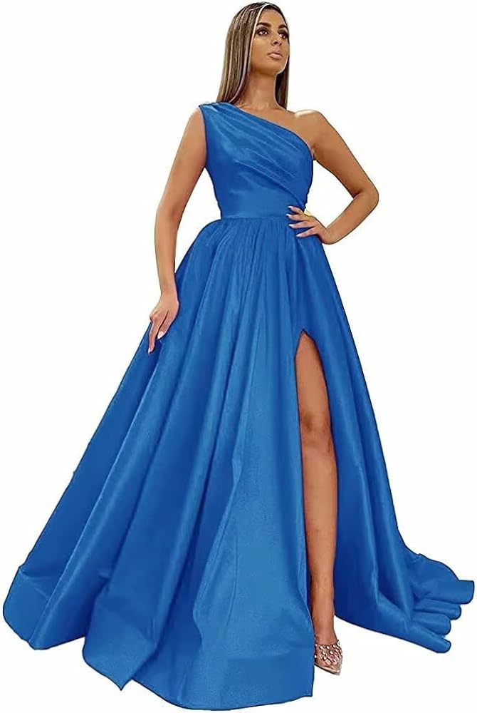 Comercio exterior europeo y americano Amazon AliExpress wish señoras nuevo vestido de noche de un solo hombro vestido de noche de satén dividido sexy