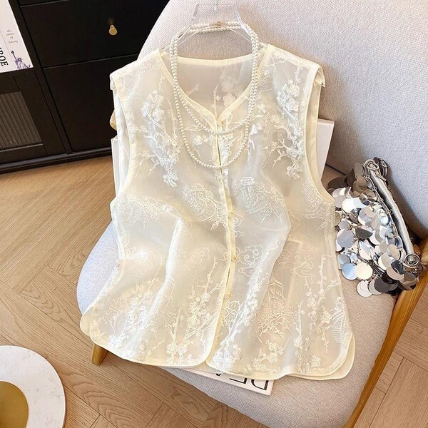 New Chinese Style Vest, Thin Retro Sleeveless Vest, Heavy Embroidered Vest Top for Women, Summer