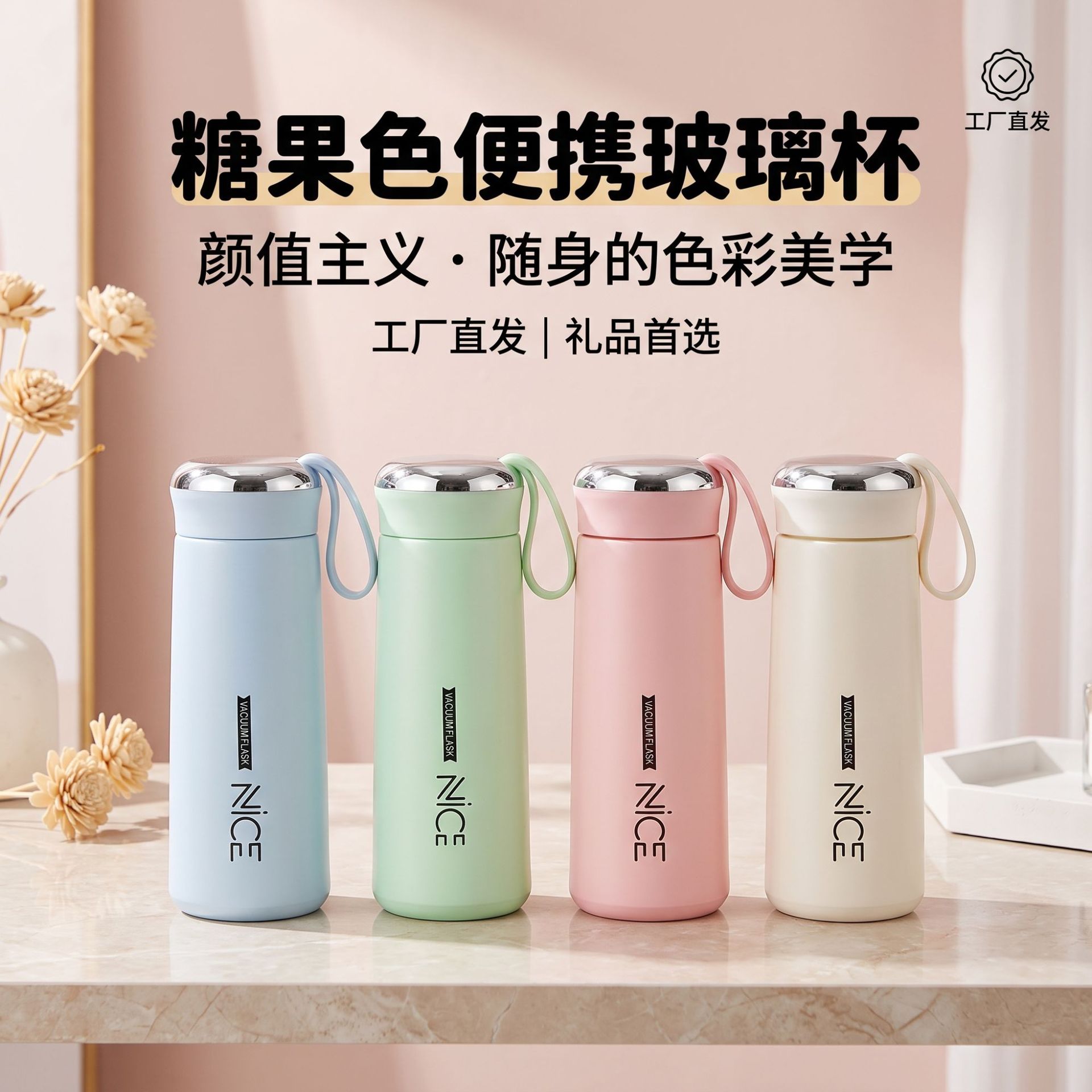 Portable High-Quality Stylish Glass Cup with Custom Design, Strap, Macaron-Colored Plastic Cup, Handy Cup, Promotional Gift Water Cup