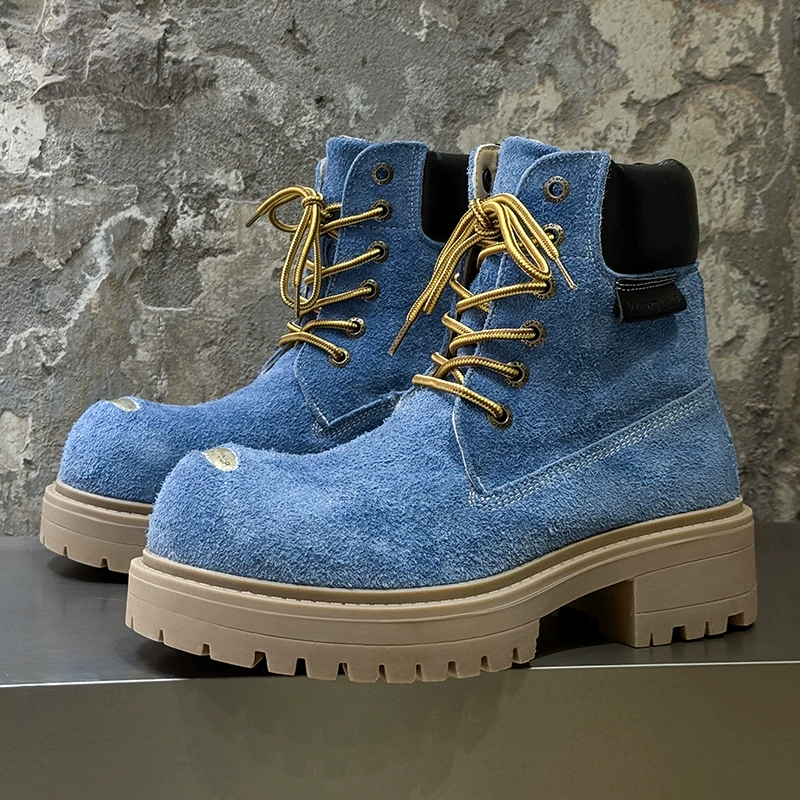 Mid-cut Martin work boots, thick platform sole, height-increasing, men's sizes 36–46