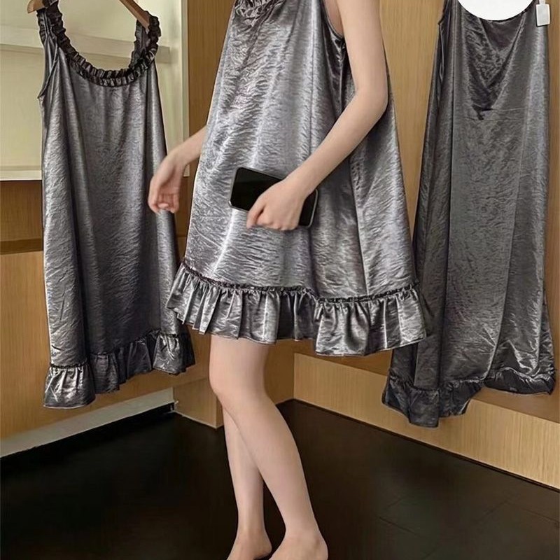 Al por mayor transfronterizo imitación de seda de hielo esling pijamas mujeres verano sensación de diseño dulce sensación de encaje sexy pijamas