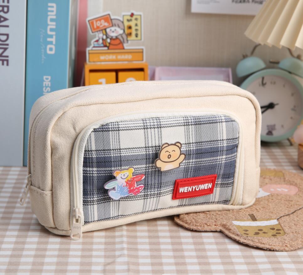 Simple caja de lápices de gran capacidad caja de papelería estilo japonés coreano estudiante de secundaria chica multifuncional bolsa de lápices