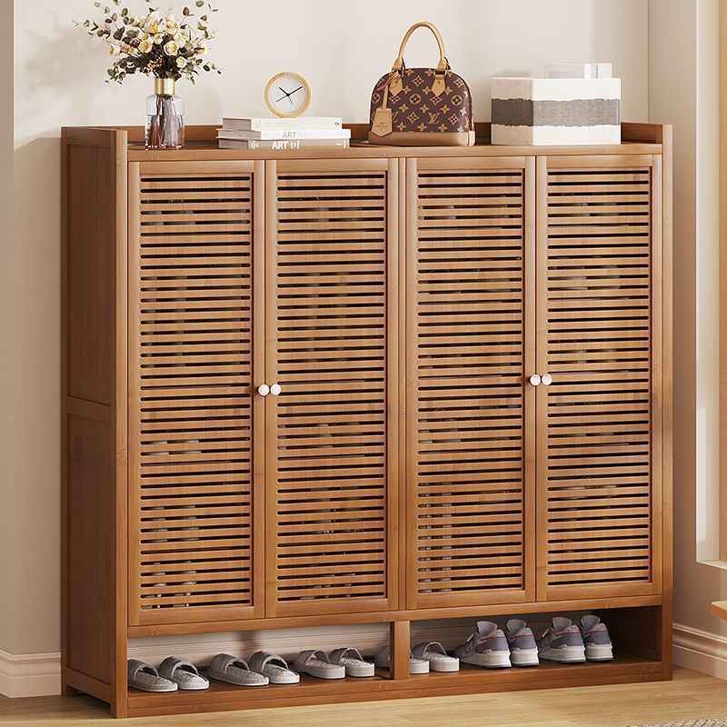 New Louver Door Home Entrance Shoe Cabinet Entrance Door Outer Corridor Shoe Cabinet Large Capacity Multi-Layer Dustproof Storage Cabinet Bamboo