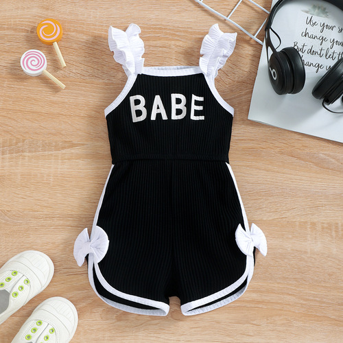 Baoxin children's clothing Korean style ins style summer letter fungus lace suspenders bow shorts infant girls crawl clothes