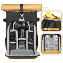 大号相机背包硬壳包卷顶盖可扩展 18.5L|15 英寸电脑隔层带防雨罩