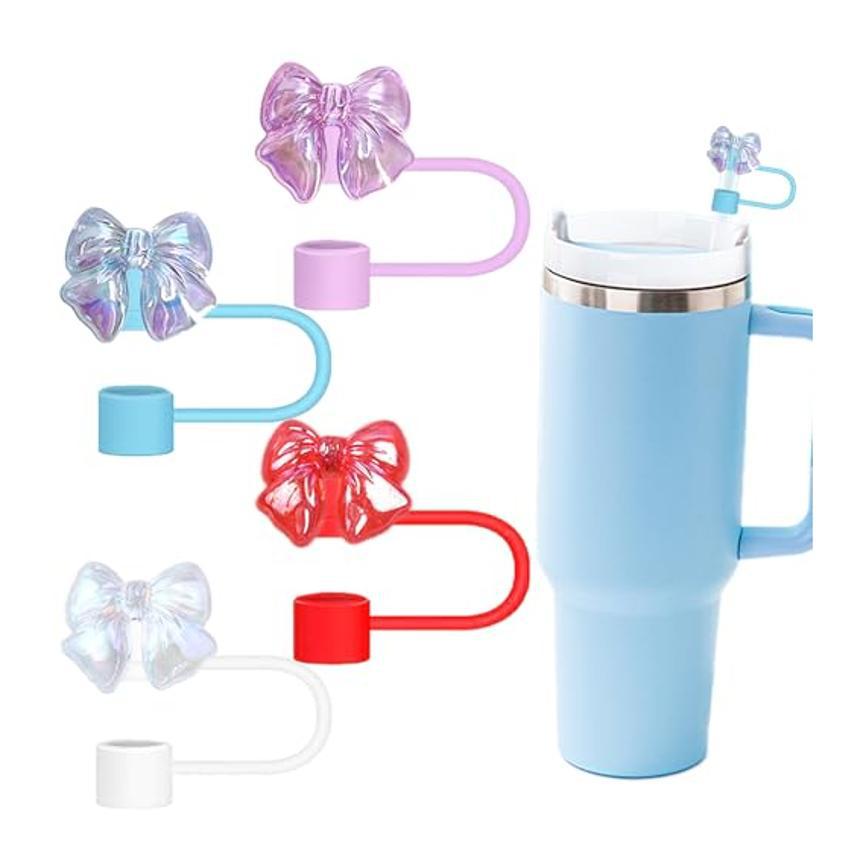 Resin Straw Cap Set Pink Straw Cap Set 10mm Bow Straw Cap Compatible con Stanley Cup 30 y
