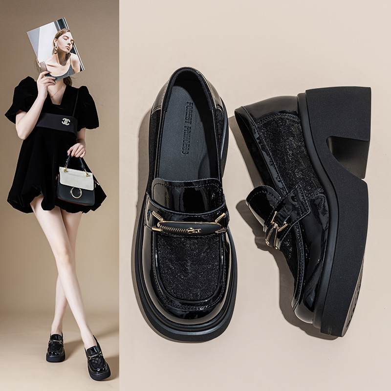 Thick-soled small loafers women's 2025 summer new muffin mesh breathable heightening one-step small leather shoes